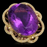 14K Gold 53.22ct Amethyst 1.00ct Diamond Ring