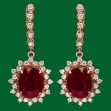 14k 13.50ct Ruby 1.70ct Diamond Earrings