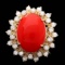 14k Yellow Gold 5.50ct Coral 0.90ct Diamond Ring