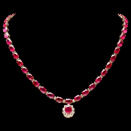 14k Gold 55.7ct Ruby 2.70ct Diamond Necklace