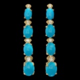 14k Gold 5.50ct Turquoise 0.35ct Diamond Earrings