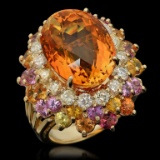 14K Gold 12.85ct Citrine, 4.32ct Fancy Color Sapphire & 1.45ct Diamond Ring