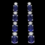 14k Gold 6.00ct Sapphire 0.30ct Diamond Earrings