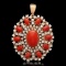 14K Yellow Gold 15.72ct Coral 5.48ct Diamond Pendant