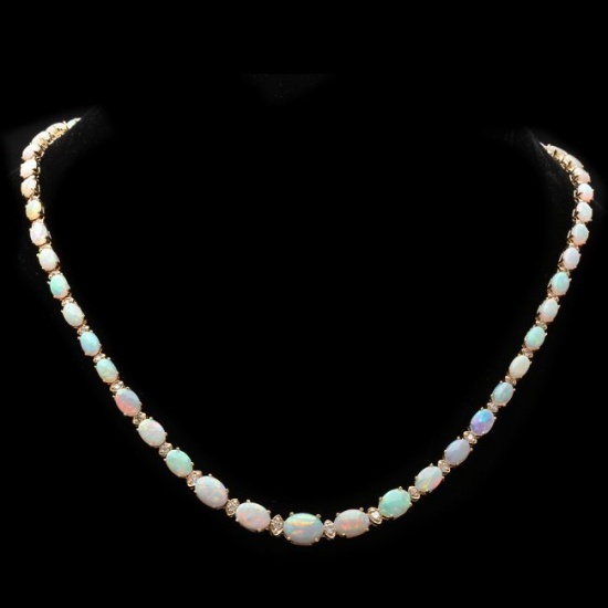 14k Gold 18.00ct Opal 1.15ct Diamond Necklace