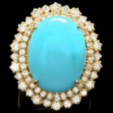 14k Gold 12.00ct Turquoise 2.05ct Diamond Ring