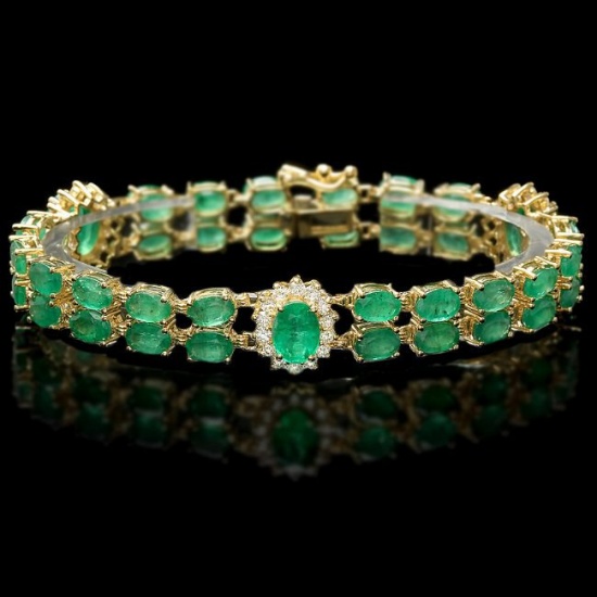 14k Gold 18ct Emerald 1.50ct Diamond Bracelet