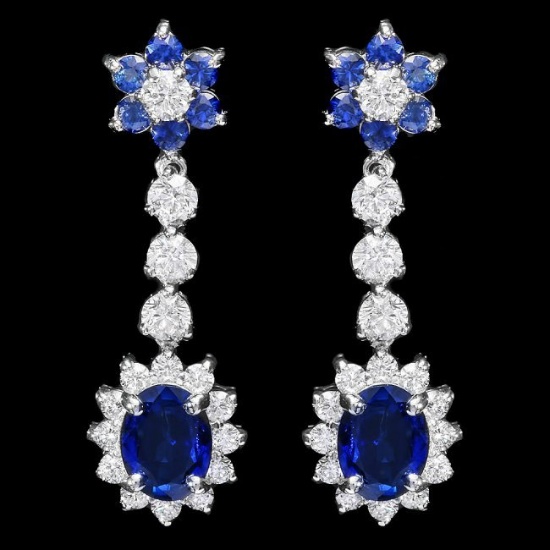 14k Gold 3.85ct Sapphire 2ct Diamond Earrings