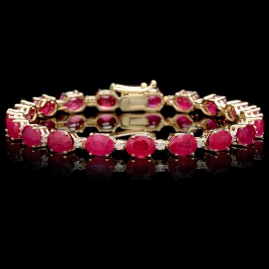 14k Gold 23.50ct Ruby 0.80ct Diamond Bracelet