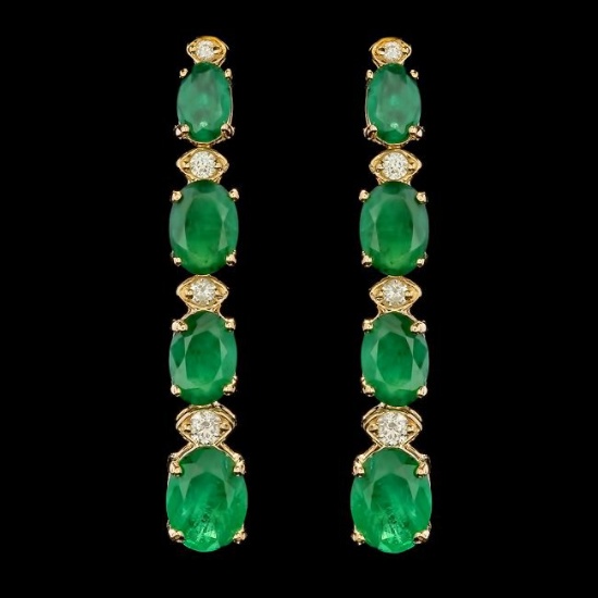 14k Gold 5.50ct Emerald 0.35ct Diamond Earrings