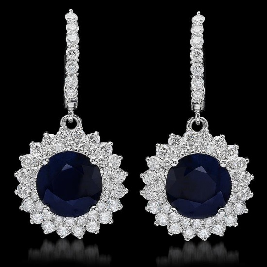 14K Gold 8.12ct Sapphire 2.89ct Diamond Earrings