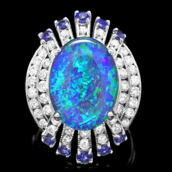 14k White Gold 5.00ct Opal 1.55ct Diamond Ring