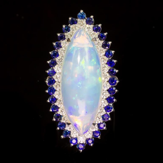 14K Gold 15.87ct Opal, 1.12ct Sapphire 1.85ct Diamond Ring