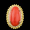 14k Yellow Gold 19.00ct Coral 1.50ct Diamond Ring