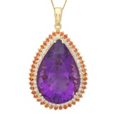 14K Gold 52.92ct Amethyst 2.16ct Sapphire 1.70ct Diamond Pendant