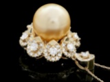 14k Yellow Gold 15mm Pearl 3.00ct Diamond Pendant