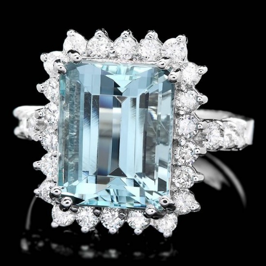 14k Gold 6.50ct Aquamarine 1.00ct Diamond Ring