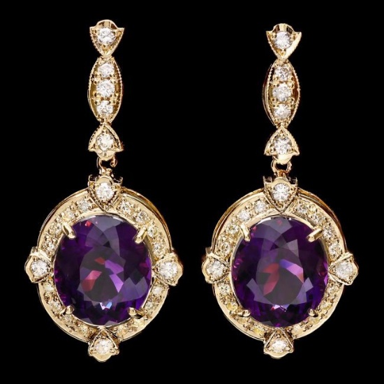 14k Gold 16ct Amethyst 1.45ct Diamond Earrings