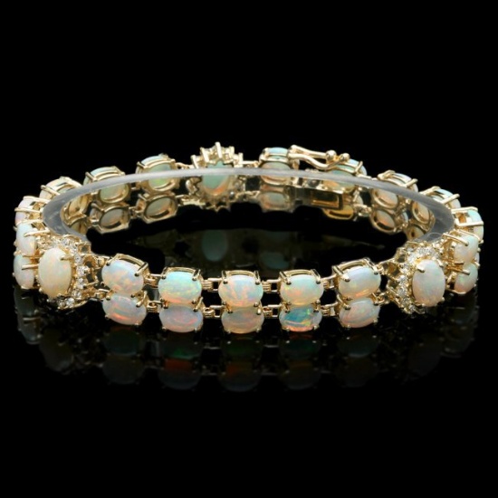 14k Gold 16.5ct Opal 1.10ct Diamond Bracelet