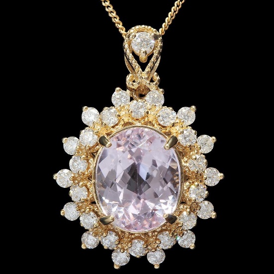 14K Gold 5.30ct Kunzite 1.00ct Diamond Pendant