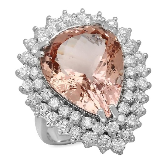 14K Gold 12.28ct Morganite 2.71ct Diamond Ring