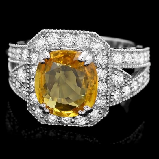 14k Gold 3.50ct Sapphire 3.50ct Diamond Ring