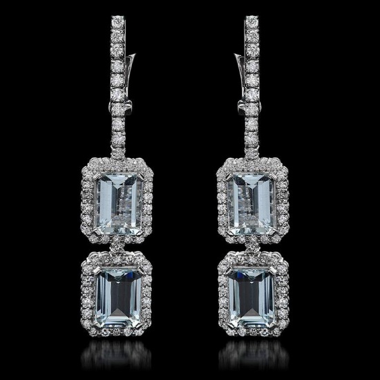 14k Gold 6.70ct Aquamarine & 2.15ct  Diamond Earrings