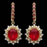 14k Gold 11.00ct Ruby 1.30ct Diamond Earrings