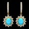 14k Gold 4.00ct Turquoise 1.50ct Diamond Earrings