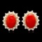 14k Gold 8.00ct Coral 1.50ct Diamond Earrings