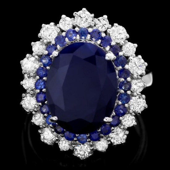 14k White Gold 7.2ct Sapphire 1.00ct Diamond Ring