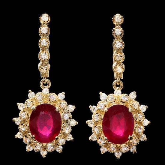 14k Gold 8.00ct Ruby 1.90ct Diamond Earrings