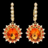 14k Gold 11ct Citrine 0.85ct Diamond Earrings