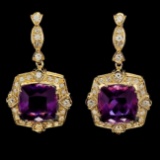 14k Gold 10.00ct Amethyst 2.00ct Diamond Earrings