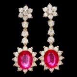 14k Gold 6.00ct Ruby 3.0ct Diamond Earrings