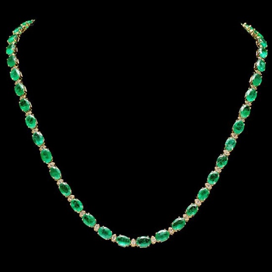 14k Gold 32ct Emerald 1.75ct Diamond Necklace