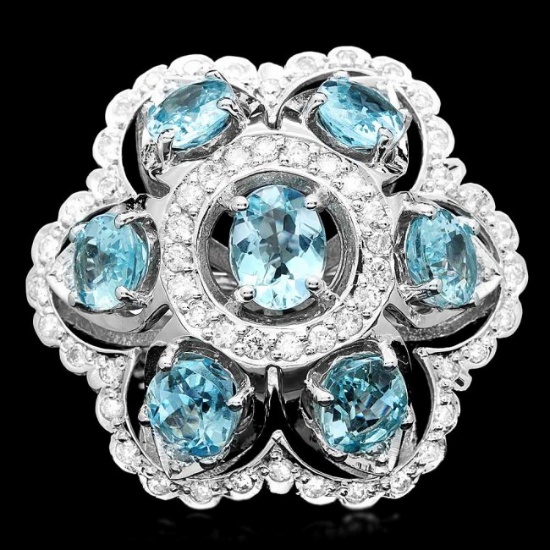 14k Gold 8.00ct Aquamarine 1.35ct Diamond Ring