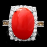 14k White Gold 5.50ct Coral 1.00ct Diamond Ring