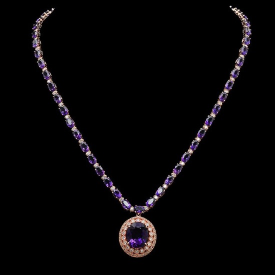 14K Gold 30.08ct Amethyst & 2.60ct Diamond Necklace