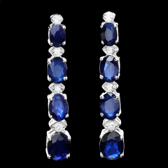 14k Gold 8ct Sapphire 0.30ct Diamond Earrings