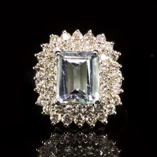 14k Gold 2.06ct Aquamarine 1.11ct Diamond Ring