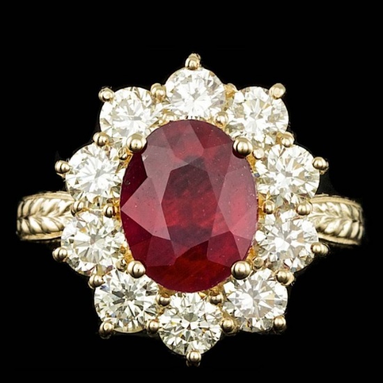 14k Yellow Gold 3.00ct Ruby 2.10ct Diamond Ring