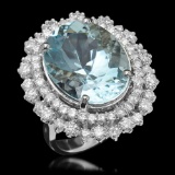 14K Gold 12.78ct Aquamarine & 2.05ct Diamond Ring