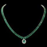 14k Gold 41.75ct Emerald 0.95ct Diamond Necklace