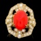 14k Yellow Gold 4.60ct Coral 1.30ct Diamond Ring