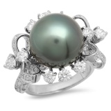 14K Gold 14mm Tahitian Pearl 2.28cts Diamond Ring