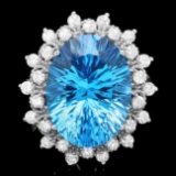 14k White Gold 11.00ct Topaz 0.80ct Diamond Ring