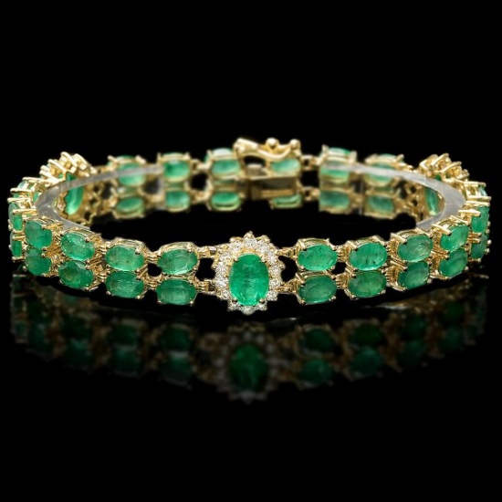 14k Gold 18ct Emerald 1.50ct Diamond Bracelet
