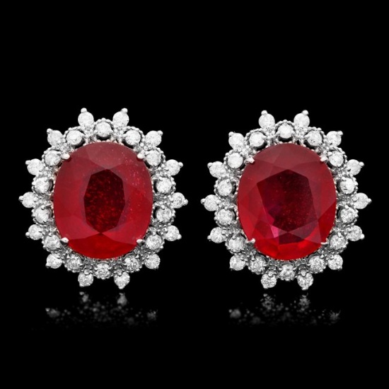 14k Gold 14.00ct Ruby 1.50ct Diamond Earrings