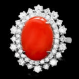 14k White Gold 5.50ct Coral 1.60ct Diamond Ring